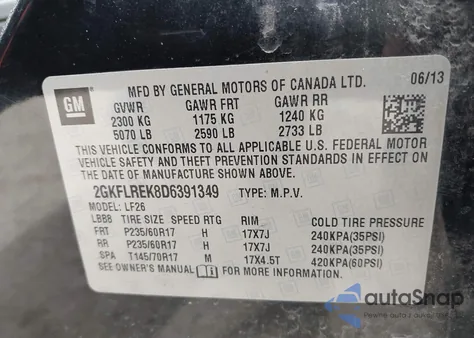 2013 GMC Terrain Sle-1 z USA, uszkodzony, nr VIN 2GKFLREK8D6391349